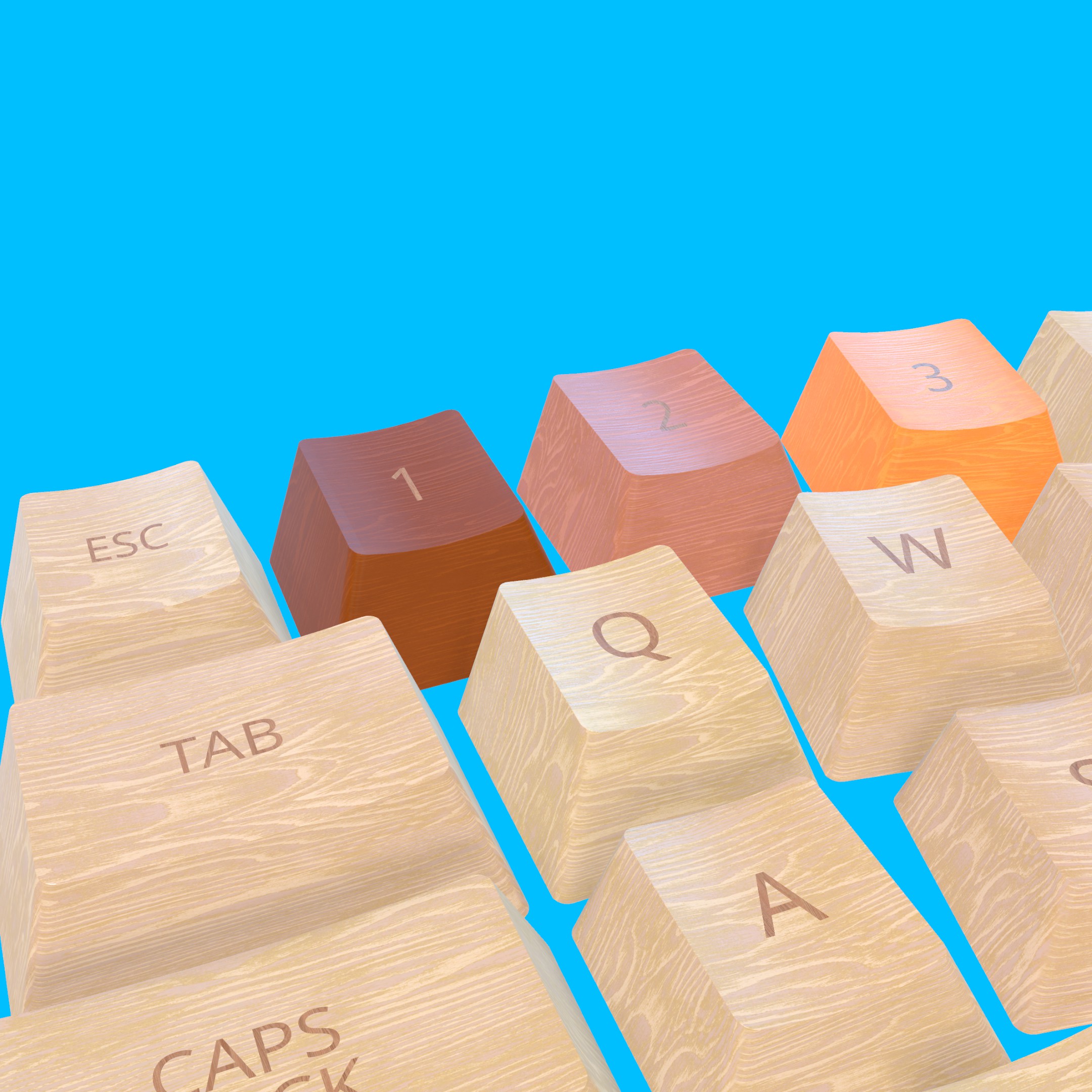 Wood keycaps closeup